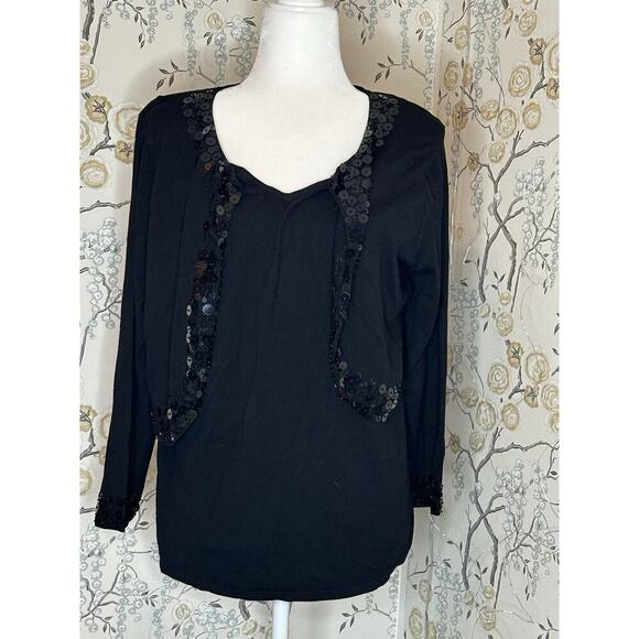 NWT Notations Women's Top Size 1X Sequined Layered Stretch Black - Picture 2 of 8